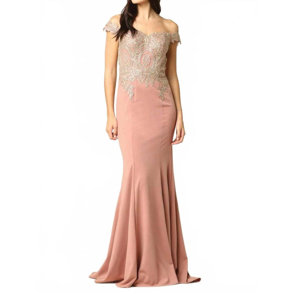 NEW EVA USA off shoulder fitted long mermaid dress in mauve